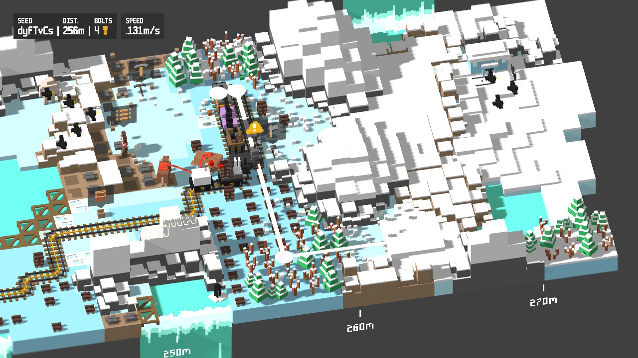 Unrailed screenshot showing a white line for the train to take